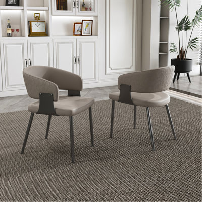 Ensemble de 2 chaises de salle à manger, chaises de cuisine modernes en cuir de polyuréthane avec pieds en métal - accoudoirs ergonomiques, coussin éponge confortable, structure robuste pour la salle à manger, coin repas, gris bureau