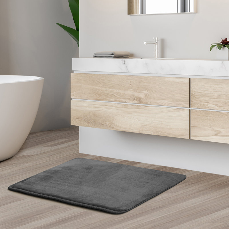 Charcoal Gray Small Velvet Memory Foam Bath Rug