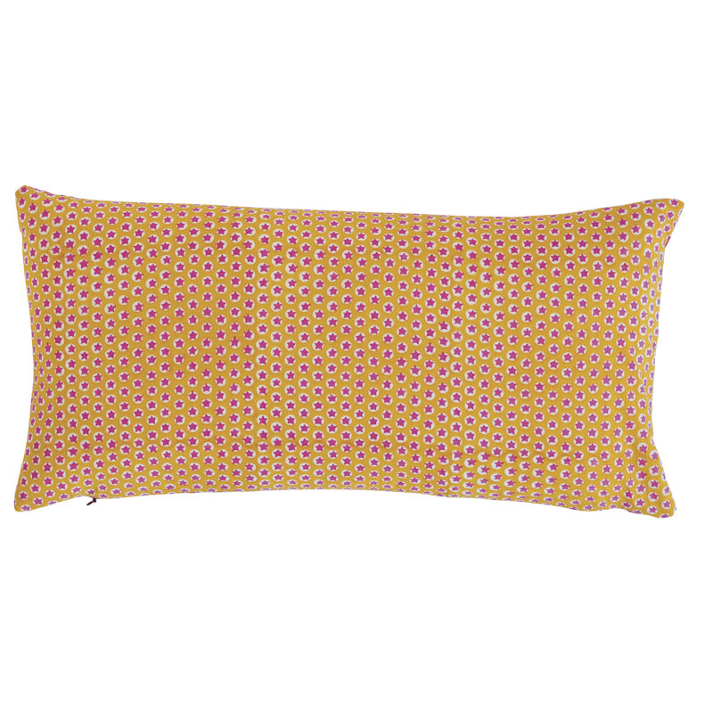 Bagru & Buti Pillow, 12" x 24", Pink/Yellow