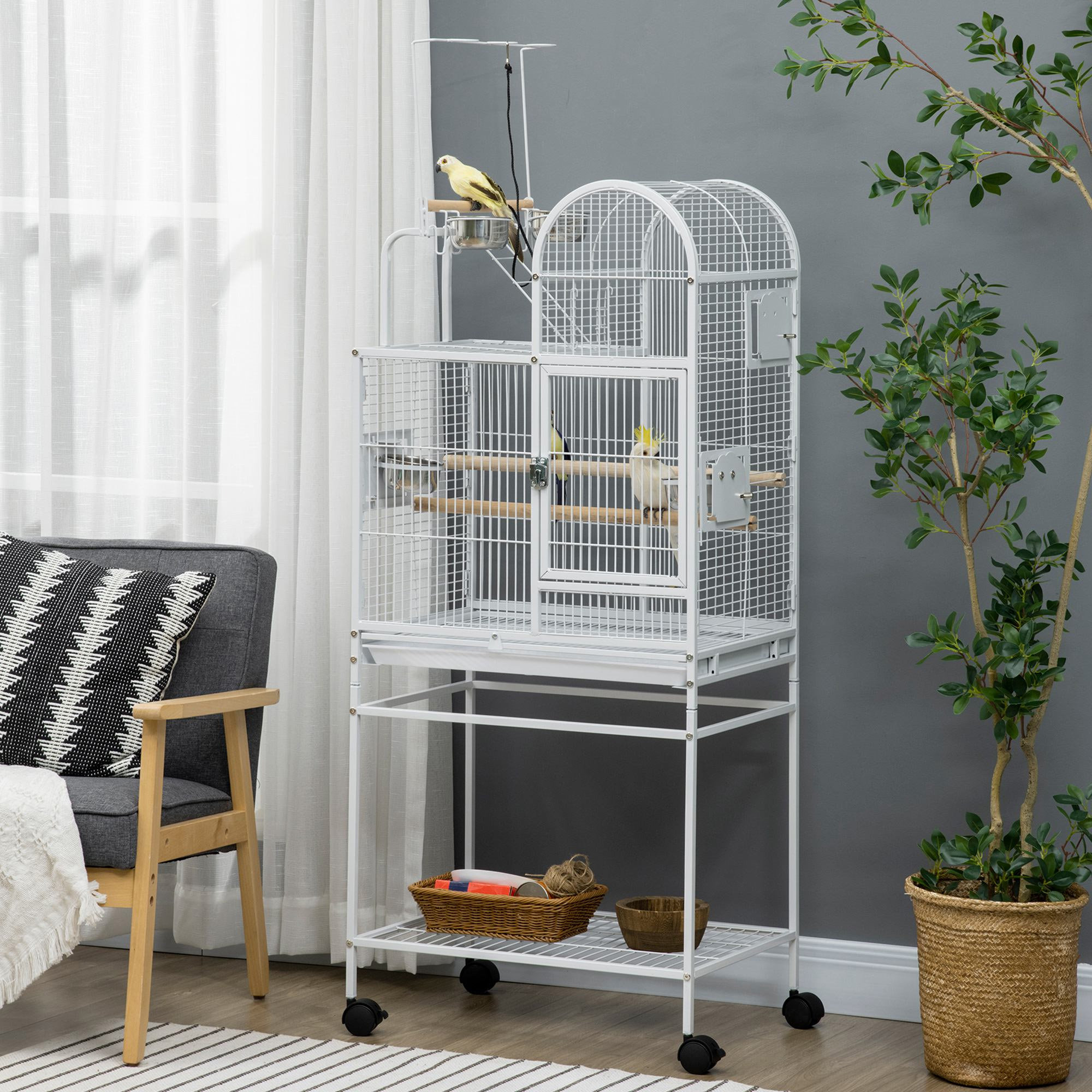 Image showcasing Tucker Murphy Pet™ Large Parrot Cage With Toy Hooks Above Top Bird ...
