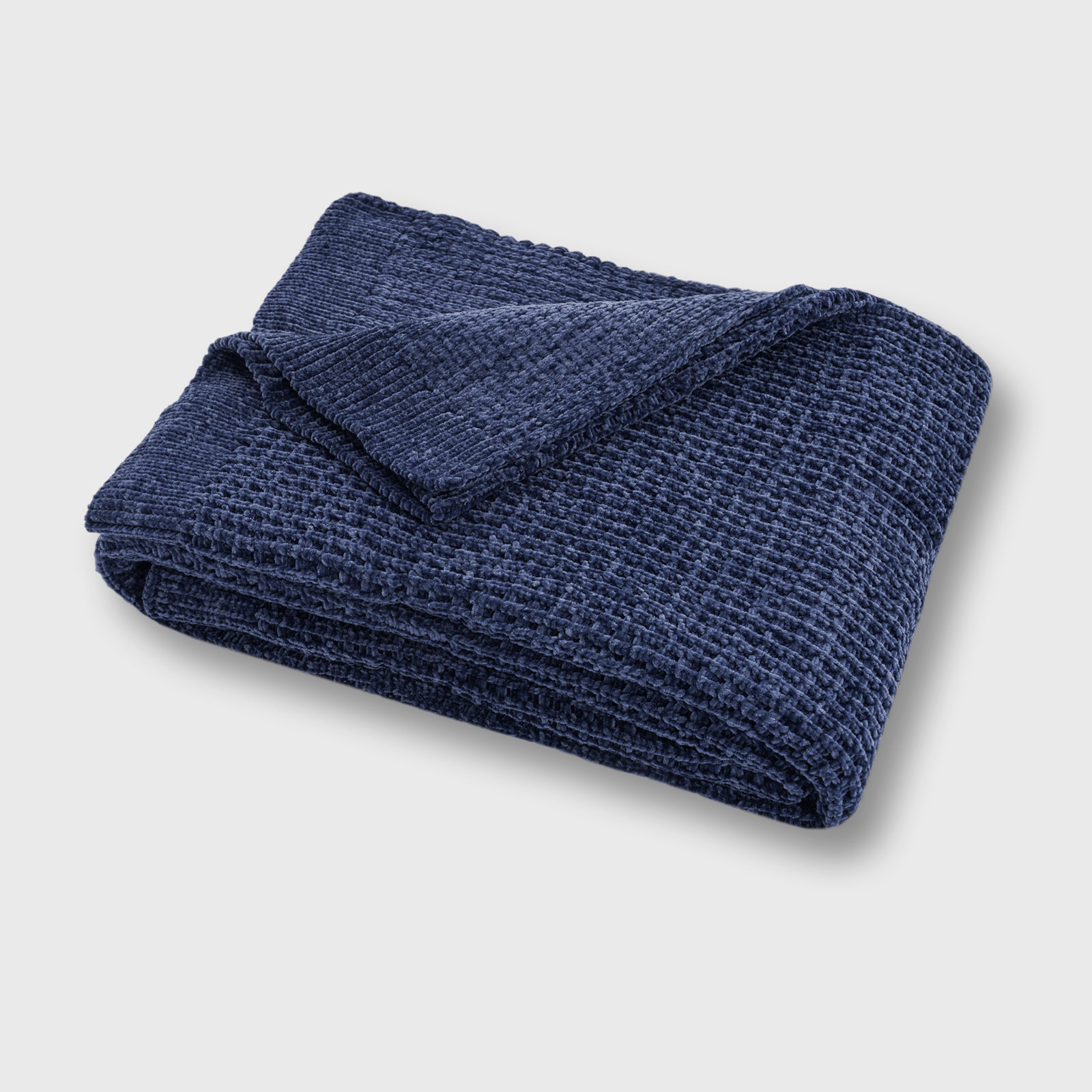 Amor Waffle Knitted Throw Blanket, Navy