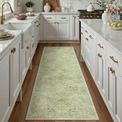 Machine Washable Vintage Floral Area Rug With Non-Slip Backing