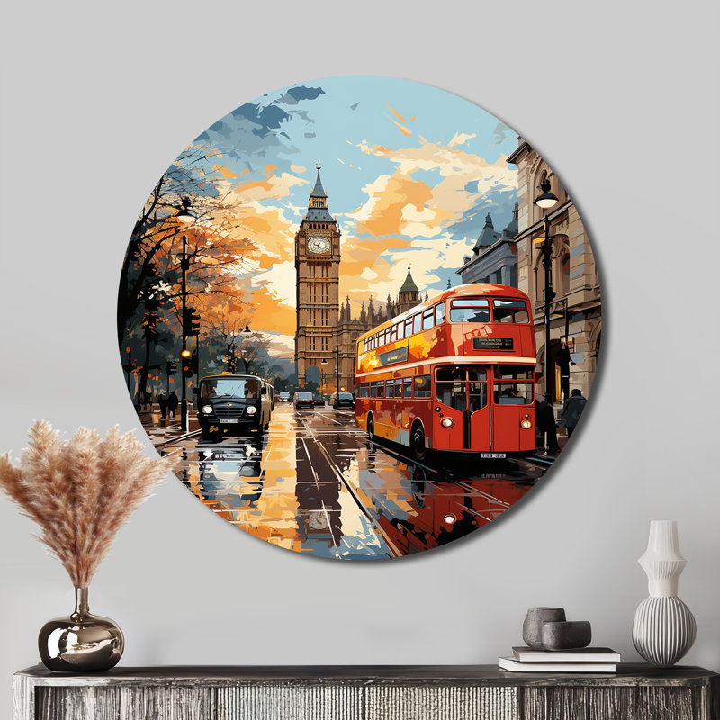 Ortie - paysage urbain rond, art en métal, H 16 po x l 16 po