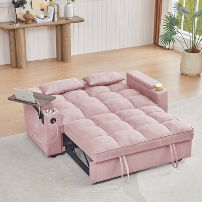 Canapé-lit en chenille avec accoudoirs avec rangement, port USB et table d'appoint