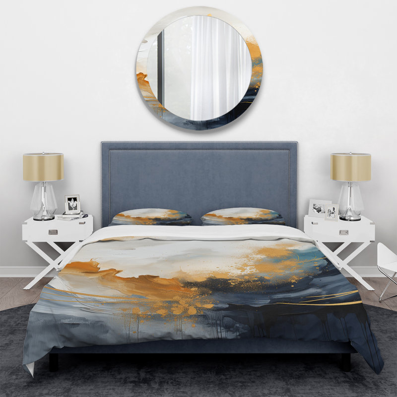 Ensemble de housse de couette Peinture abstraite bleue et jaune, Housse de couette pour très grand lit et 2 très 