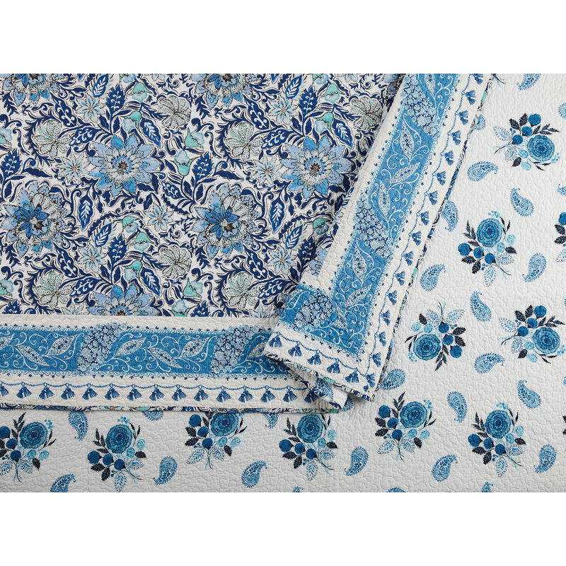 Bisou Floral 100% Cotton Quilt Set, Full/Queen Quilt + 2 Shams