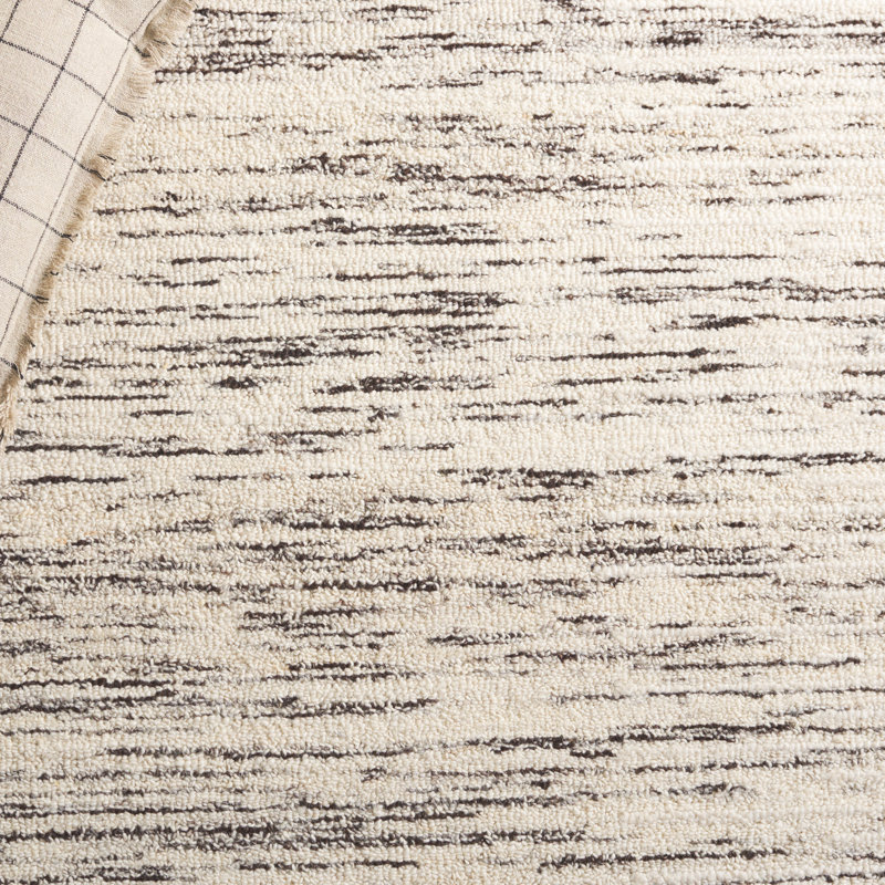 Pne806 Hand Tufted Wool/Cotton/Latex Abstract Rug in Natural/Ivory, Rectangle 5' x 8'