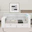 Lit plateforme simple avec tablettes de rangement, tiroirs, station de charge, DEL, bureau et tête de lit tapissier-925116179