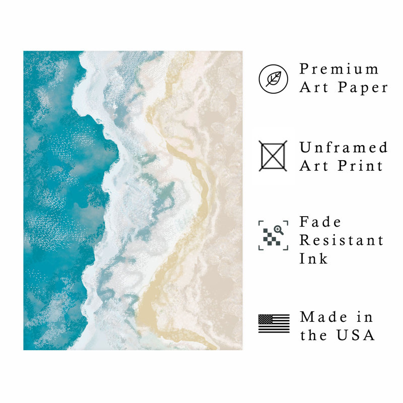 «Beach and Coastal Blue Ocean Shore», reproduction d'art moderne sans cadre, H 7 po x l 5 po