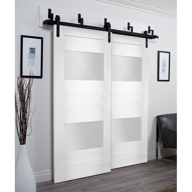 Portes de grange blanches en verre givré Sete, 84 po x 96 po