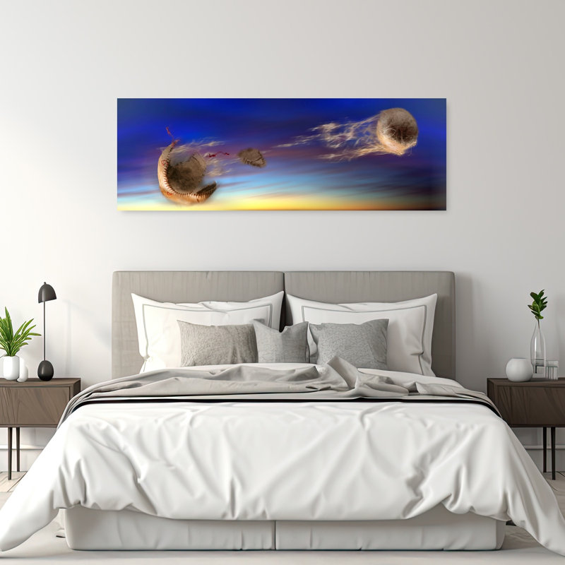 Baseball Coming démont in Space Abstract Contemporary Landscape Nature, art mural, H 20 po x l 60 po