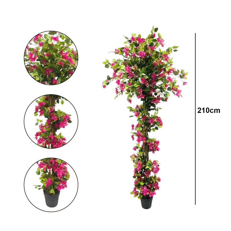 Bougainvilliers artificiels, faux arbre de bougainvillier avec pot en plastique noir, H 82,68 po x l 7,87 po x P 7,87 po