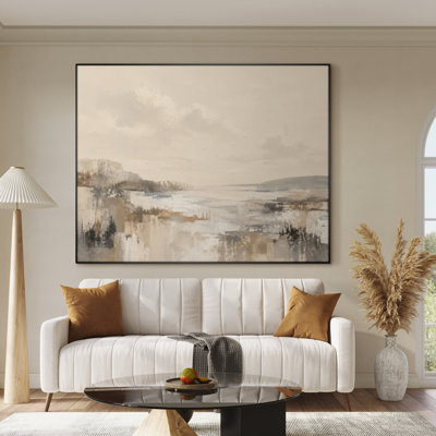 Extra Large Wall Art Fabric Print - Beige Tan Abstract Landscape Contemporary Living Room Decor - "Frame Assembly Required (Unfinished Frame)"