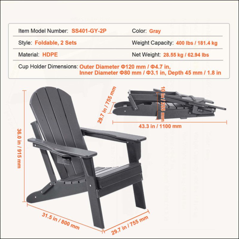 Ensemble de 2 chaises en plastique Adirondack
