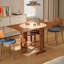 Table de salle à manger beige et brune en pierre frittée ronde et bois massif