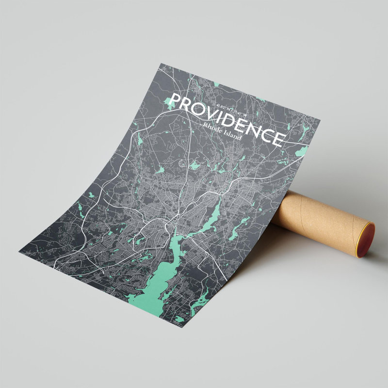 Providence, carte de la ville, impression, H 17 po x l 11 po, Vert / gris