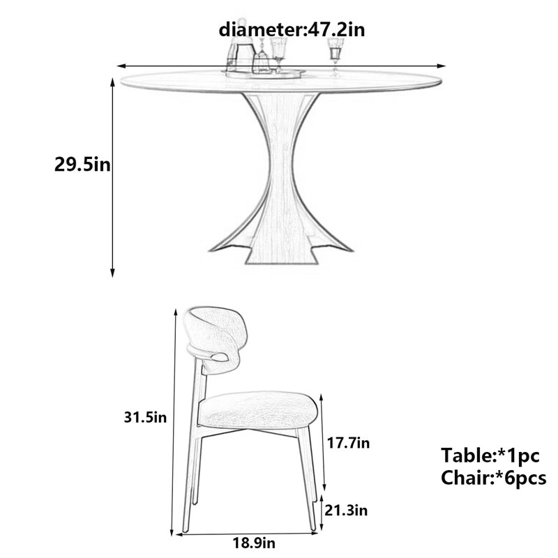 Table de salle à manger élégante avec plateau en marbre, H 29,5 po x L 47,2 po x l 47,2 po