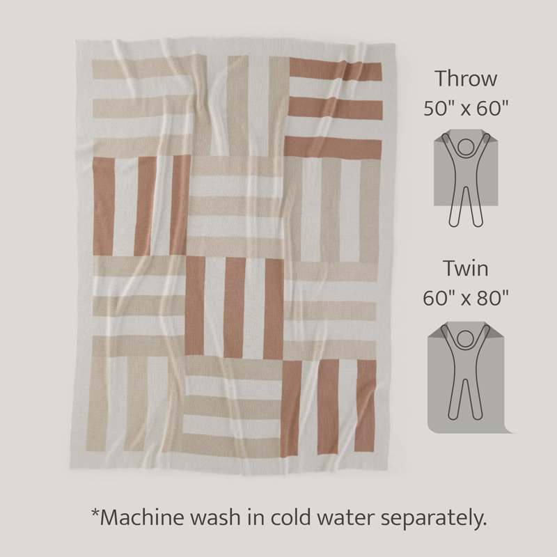 Double Stitch 100% Cotton Soft Knit Throw for Couch Geometric Pattern, Twin, Light Pink Striped