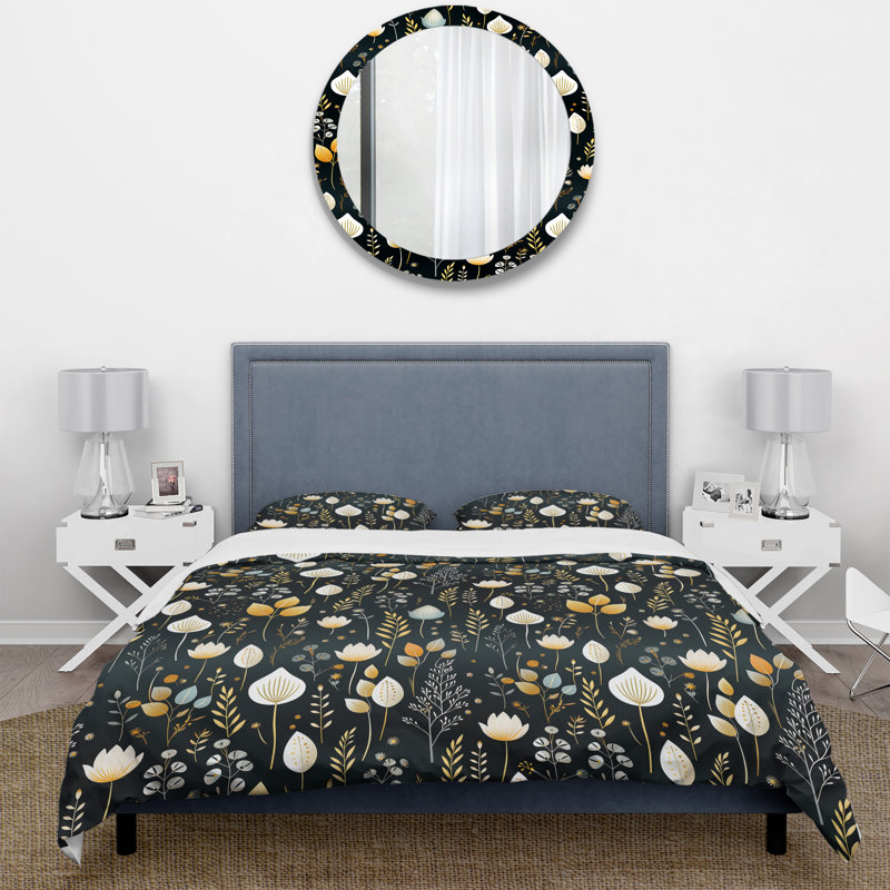 Black Coastal Serene Floral Pattern - Ensemble de housse de couette à motif floral