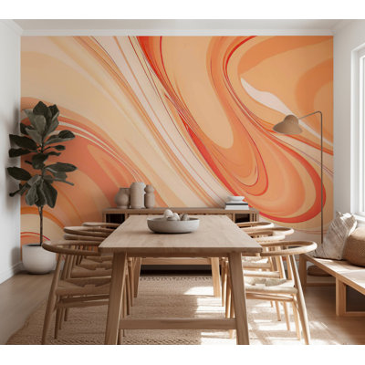 Abstract Wallpaper Wall Mural - Modern Peach Lines