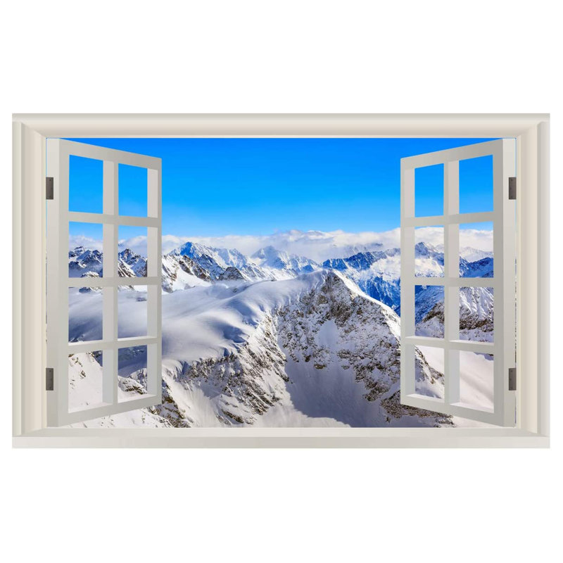 Adhésif mural Snow Mountain Range - hiver 3D, H 28 po x l 42 po x P 0,8 po