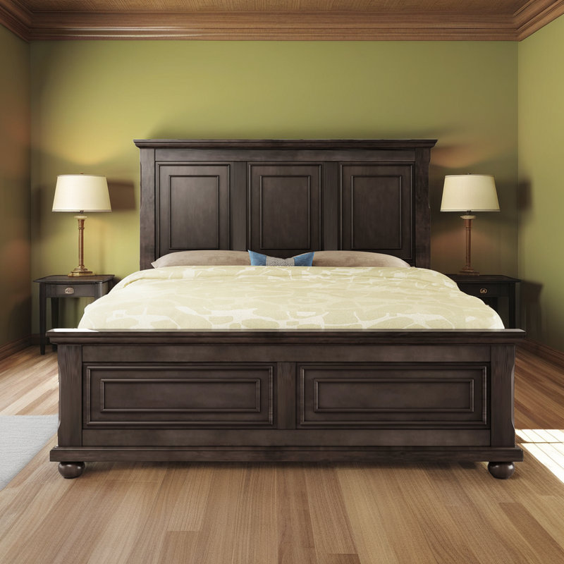 Traditional Panel Bed Platform Bed - Solid Pinewood Frame - 600LB Capacity?, Queen, Brown