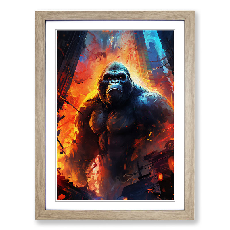 XYZ-FRM-V1223-3934 King Kong Futurism - Single Picture Frame Print on Wood, Oak Framed, 46cm H x 34cm W x 2cm D