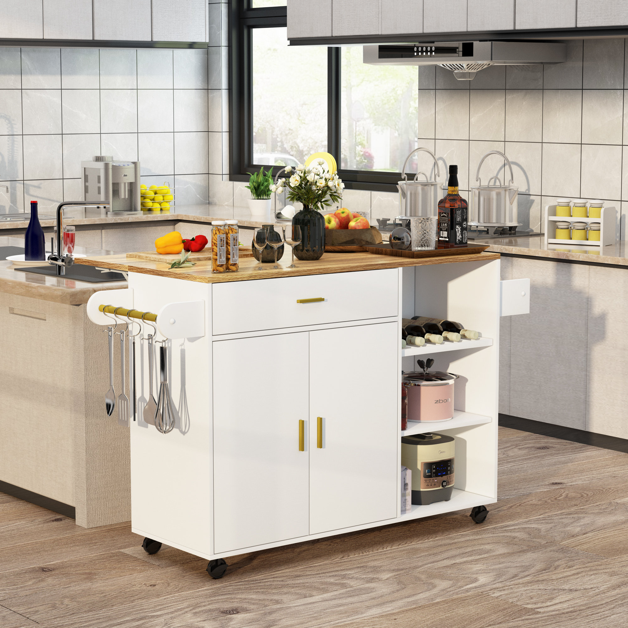 Red Barrel Studio Vicennia Kitchen Island on Wheels Portable Kitchen Cart Wayfair