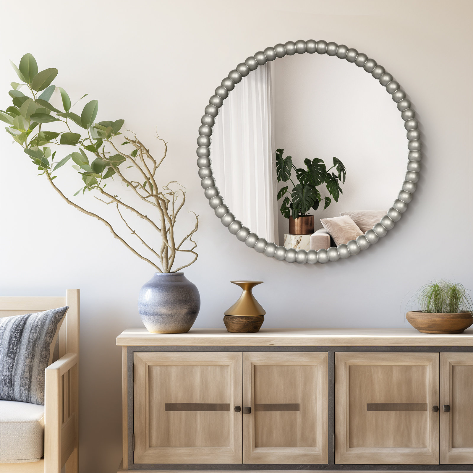 Pine Accent Mirror, Silver, 28" x 28"