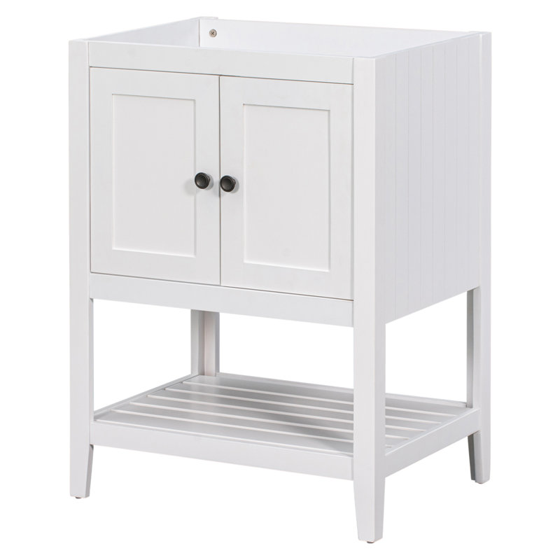 Base de meuble-lavabo 24 po seulement, structure en bois massif, armoire de rangement avec portes et tablette ouverte