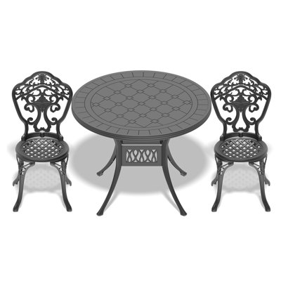 Ensemble 3 pièces de mobilier de salle à manger en fonte d'aluminium toutes saisons avec cadre noir