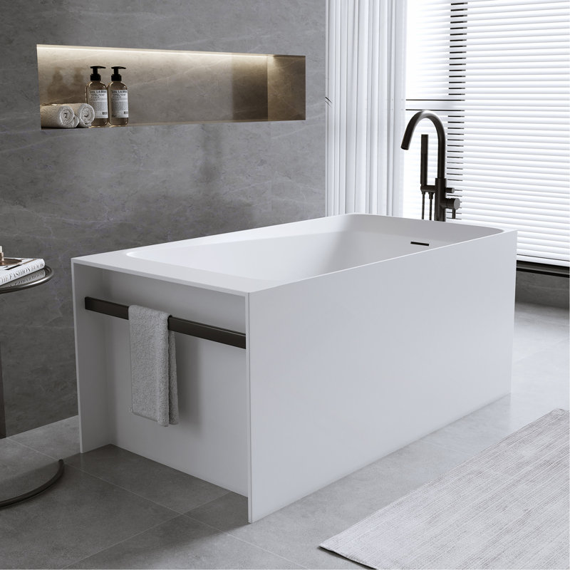 Baignoire 51 po à surface solide matte, baignoire autoportante en pierre de résine à surface solide, baignoire à surface solide blanc mat, blanc mat