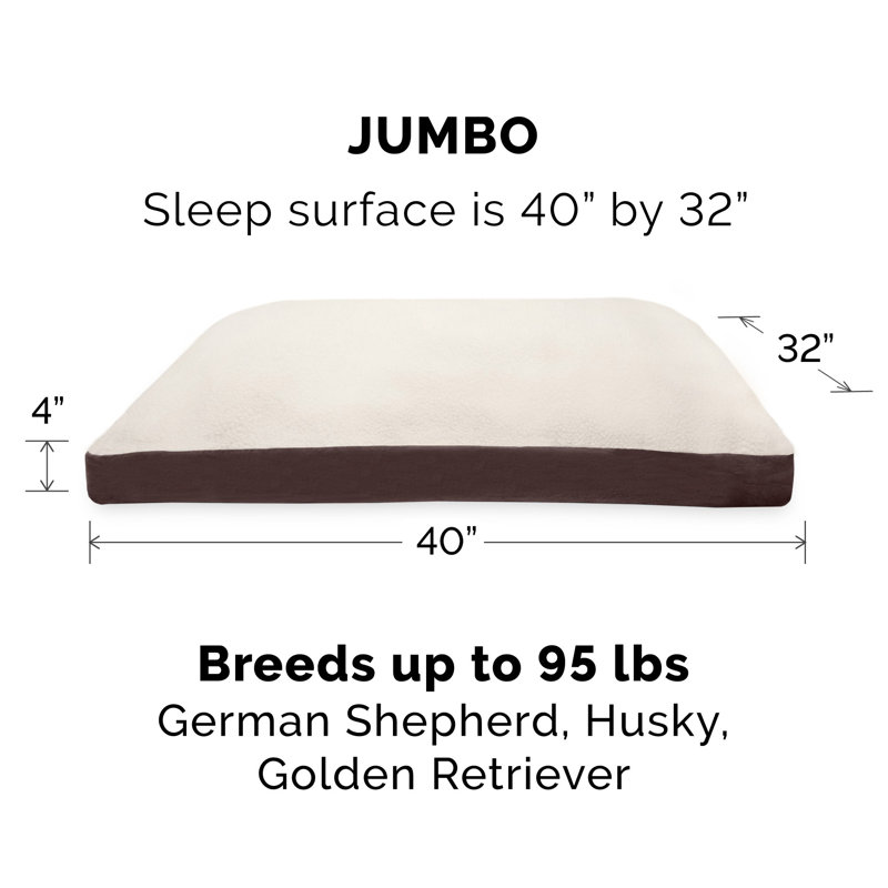Faux Sheepskin & Suede Deluxe Mattress Fiber Pillow Dog Bed , Extra Large (40" W x 32" D x 4" H), Espresso