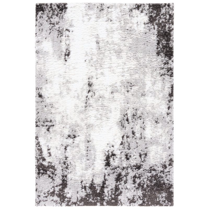 Rosa Abstract Flatweave Gray/Dark Gray/White Area Rug, Rectangle 5'5" x 7'7"