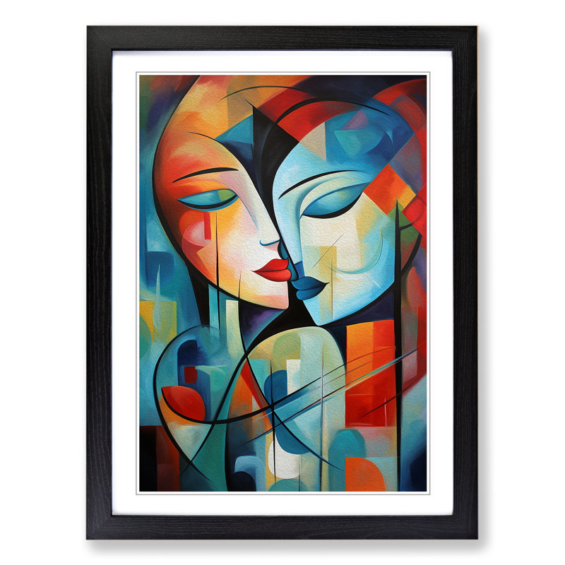 Lovers Abstract No.3 - Single Picture Frame Print on Wood, 64cm H x 46cm W x 2cm D, Black Framed