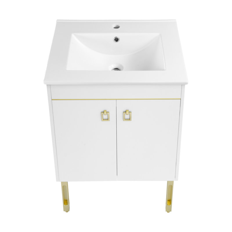 Lumiére 24" Freestanding, Bathroom Vanity in Glossy White and Gold