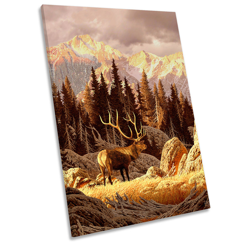 Deer Stag Illustration Picture - Wrapped Canvas Print, 91.4cm H x 61cm W x 4cm D