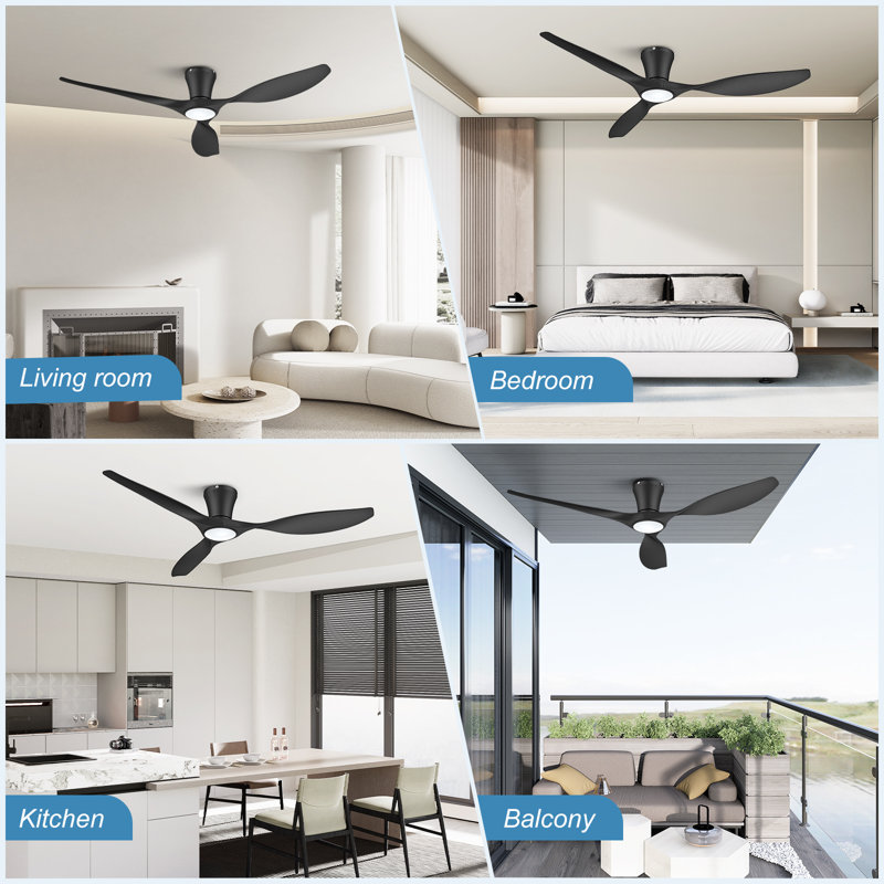 2 pièces Ventilateur de plafond encastré de 52 pouces avec moteur à courant continu réversible silencieux, Noir, 52" Wide