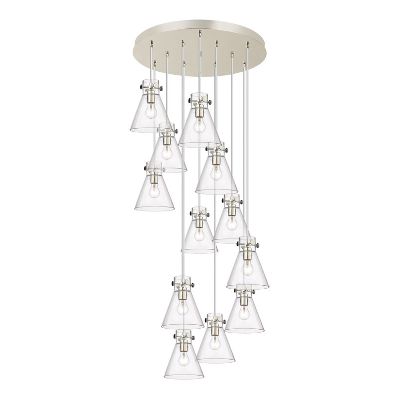 Luminaire suspendu 12 lumières Amrith, Transparent, Nickel poli