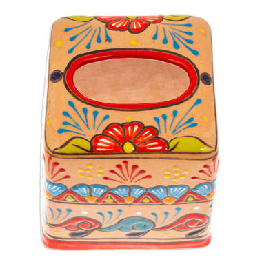 Floral Talavera-Style Ceramic Tissue Box Cover from Mexico - Hacienda  Convenience