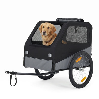 Remorque pliable pour vélo pour animaux de compagnie pour chiens et chats - Tissu Oxford 600D robuste et structure en acier, s'adapte à la plupart des vélos - capacité de 100 lb, 54,3 po x 35 po x 28,7 po avec fenêtres en filet et laisse de sécurité