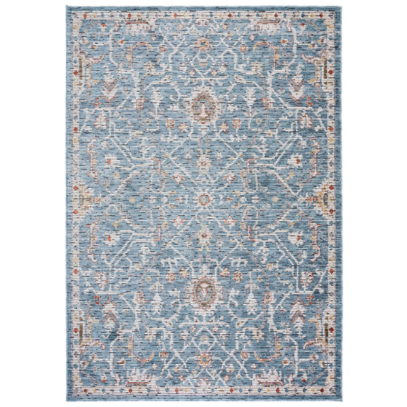 Sierra Blue and Ivory Hand-Knotted Synthetic Area Rug