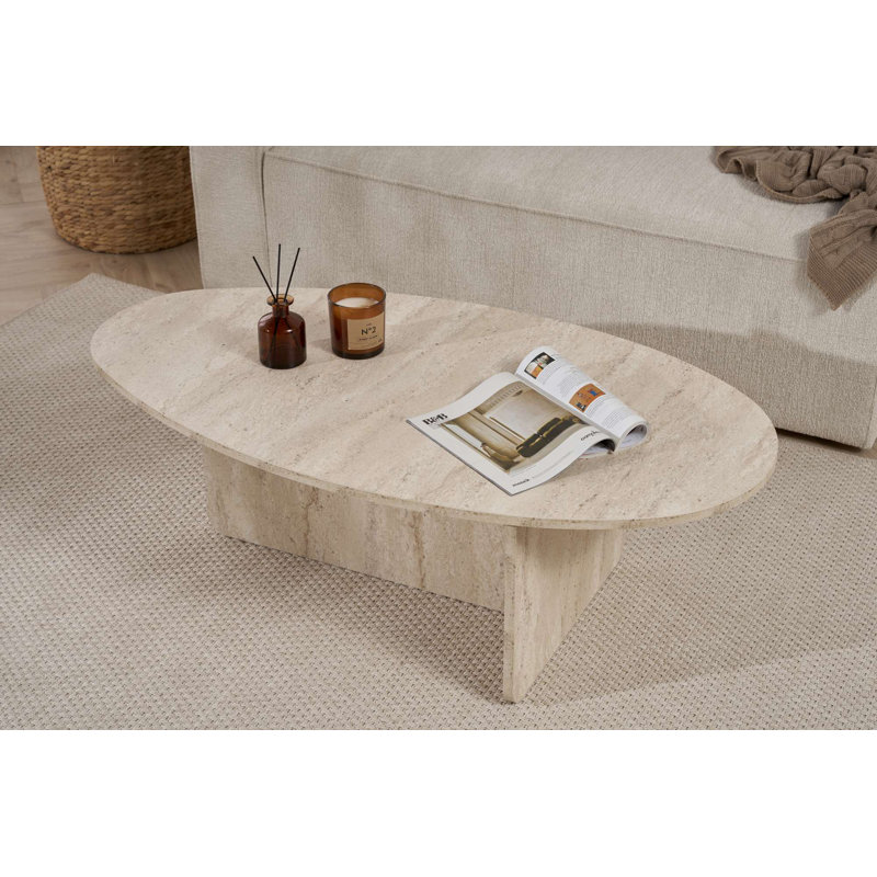 Table basse moderne, couleur travertin, 47,2 po x 15,7 po x 25,6 po | 100% panneau de particules enduit de mélamine, épaisseur: 0,7 pouce | Design élégant beige uni, parfait pour le salon et les espaces contemporains, durable et facile à nettoyer