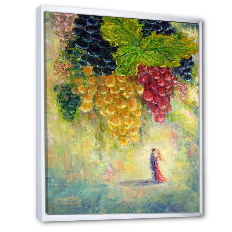 Valentine Love Grapes - Art mural sur toile traditionnel, H 12 po x l 8 po x P 1 po, Cadre flottant blanc
