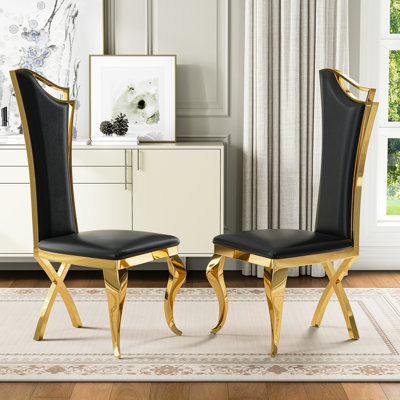 Upholstered King Louis Side Chairs – High-Back Armless Design With Stainless Steel Legs