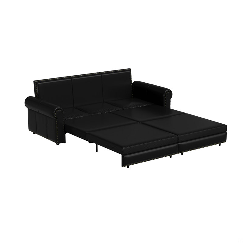 Faux leather Upholstered Sofa bed, 3-In-1 Multi-Functional Pull Out Sleeper Sofa With Nailhead Trim For Living Room Bedroom Apartment