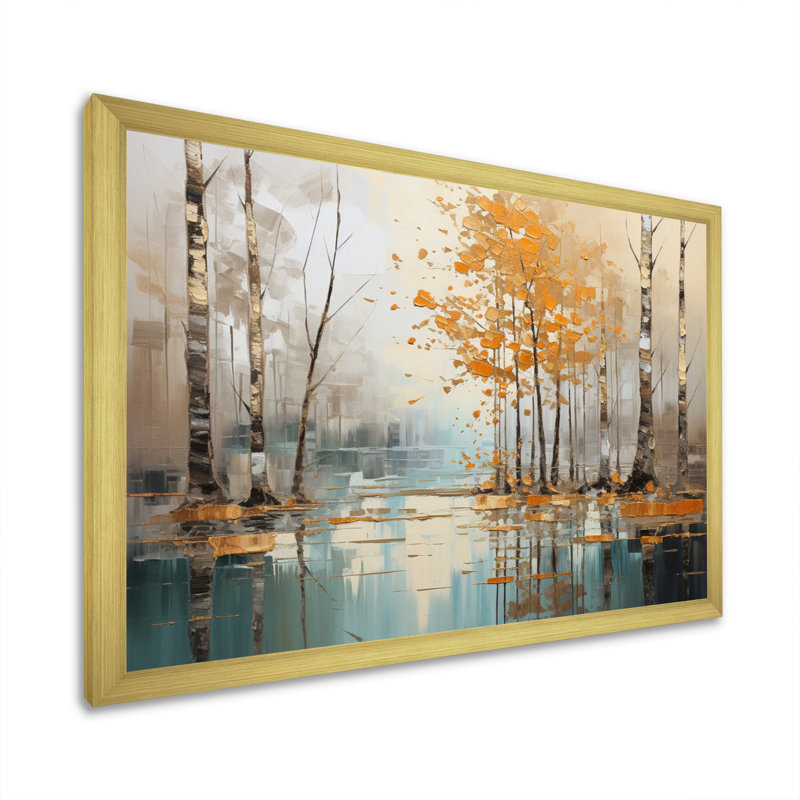 «Birch Woods Golden Reflections I - Tree Birch», art mural encadré, H 30 po x l 40 po x P 1,5 po, Cadre doré simple