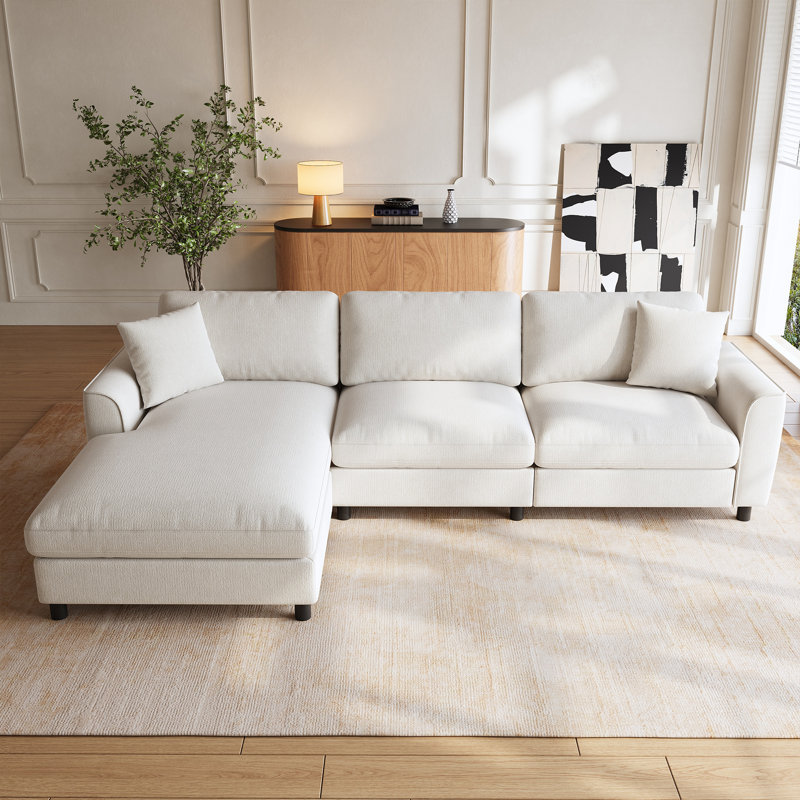 3 Seater Corner Sectional, Beige Chenille