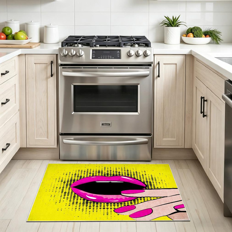 Tapis rose moderne lavable à la machine Pop Art, Rectangle 32" x 47"