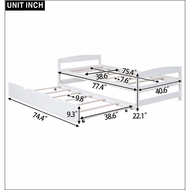 Lit plateforme avec lit gigogne, Blanc